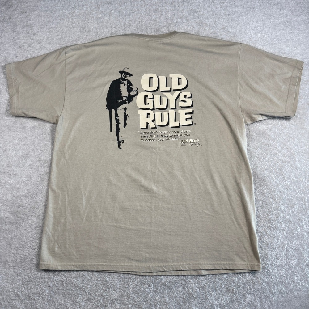 Old Guys Rule Mens XL John Wayne Graphic T-Shirt Tan Khaki Cotton Short Sleeve